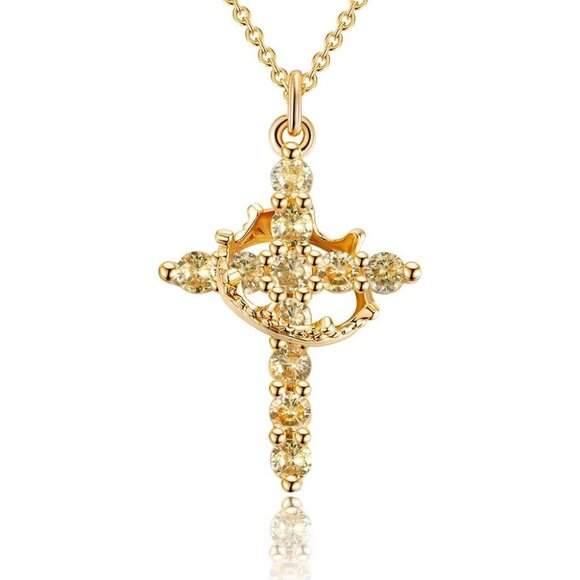 Diamond Cross Necklace for Women Crown Pendant Gold Silver Birthstone Gift - Picture 8 of 8
